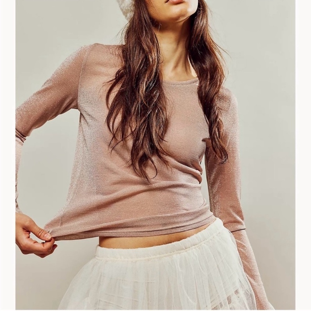 Free People Intimately Mesh So Well Layering Metallic Shimmer Top Medium